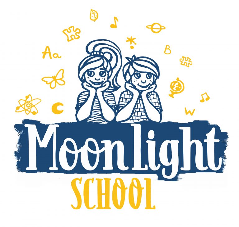 Logo moonlight school en azul oscuro y amarillo